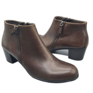 ECCO Women Ankle Boots 10-10.5/ 41 Shape brown Leather double zipper heel New